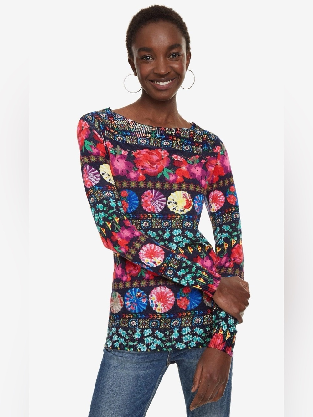 Desigual Neederman Arty Floral Mixed Print Sweater